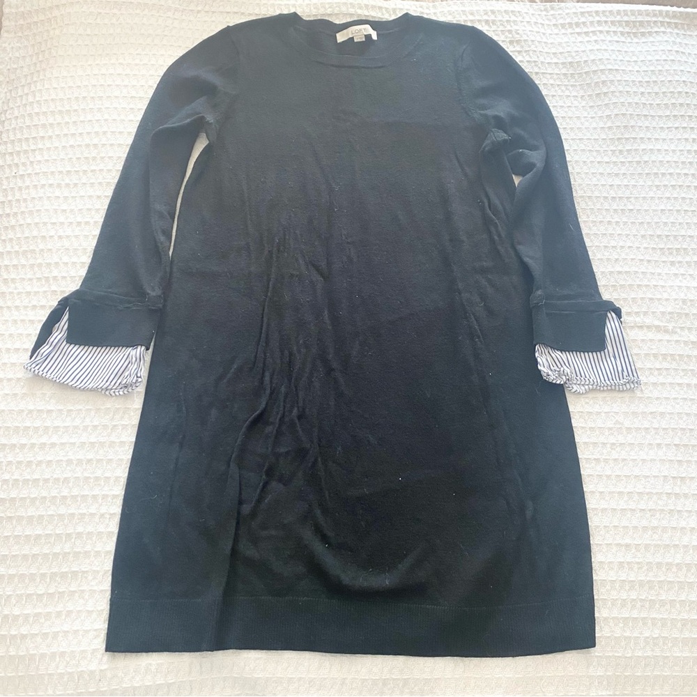 LOFT Black sweater Dress with Striped Cuffs size Medium